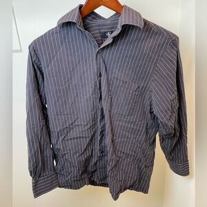Calvin Klein Long Sleeve Shirt, Dark Blue with White Stripes, Men’s Medium